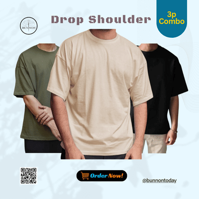 3p Combo Drop Shoulder - Olive, Cream White & Black