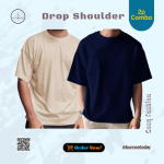 2p Combo Premium Drop Shoulder – Cream White-Navy Blue