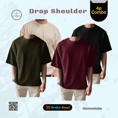 4p Combo Drop Shoulder - Cream White, Olive, Maroon & Black
